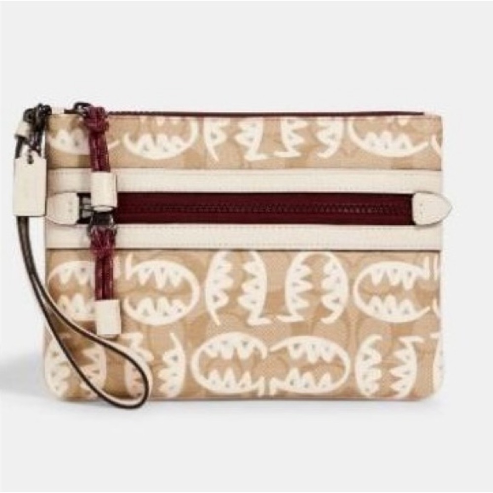 NWT Coach Pouch Canvas With Rexy By Guang Yu In Light Khaki/Chalk Multi